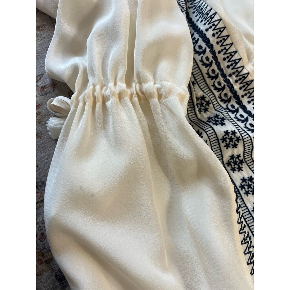 Tory Burch Silk Embroidered Cinched Waist Tie Sleeveless Shift Maxi Dress Size L - Picture 5 of 14